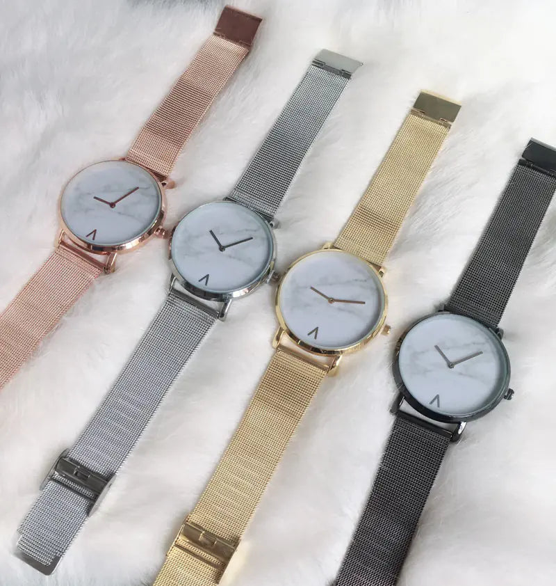 Marble Face Women's Creative Quartz Watch with Mesh Band