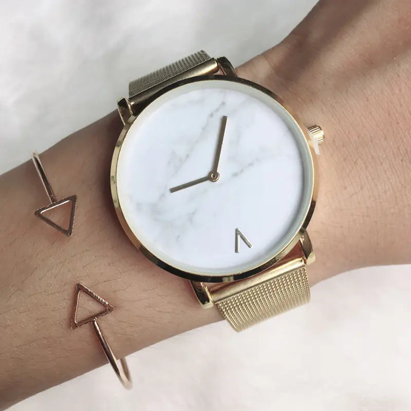 Marble Face Women's Creative Quartz Watch with Mesh Band