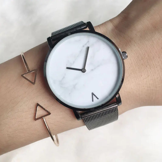 Marble Face Women's Creative Quartz Watch with Mesh Band