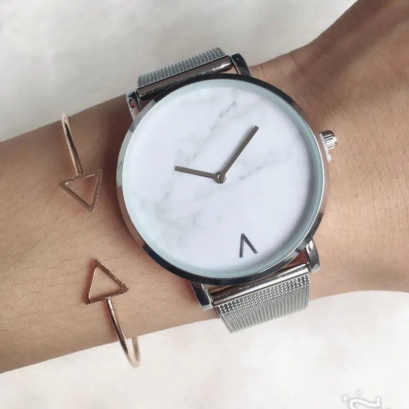 Marble Face Women's Creative Quartz Watch with Mesh Band